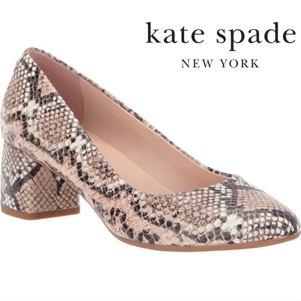Kate Spade Beverly Snake‑Print Block Heel Pumps Slip‑On Round Toe Shoe Heels 9